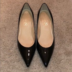 Size 7 Boutique 58 black patent leather wedge heel